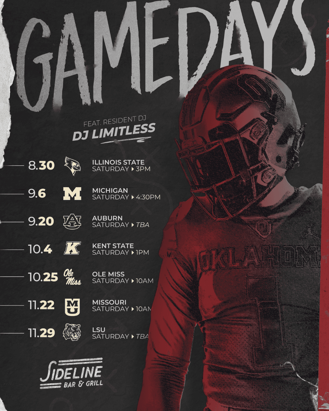 DJ Limitless - University of Oklahoma Gameday Show List Sideline Bar and Grill Norman, OK
