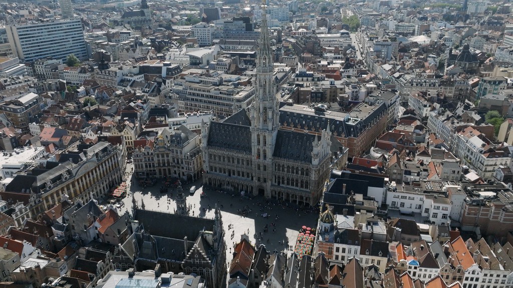 Drone shot of the Grand Place in Brussels