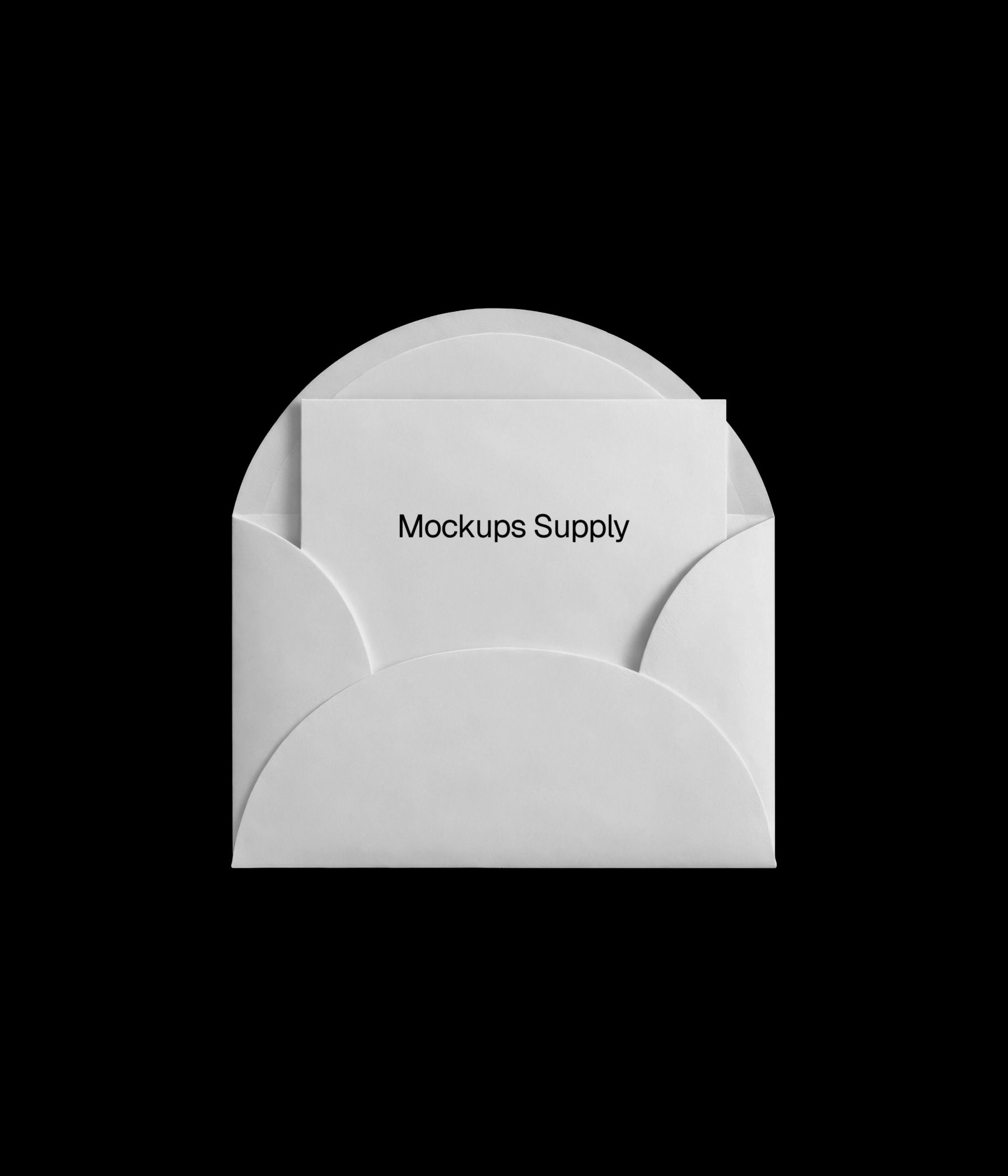 White open vertical envelope mockup with card on black background download on Mockups Supply