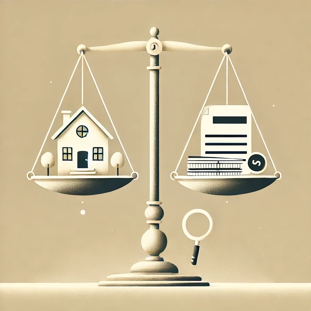 Edinilmiş Mal Rejimi altında evlilikte edinilen varlıkların eşit paylaşımını temsil eden minimalist bir görsel. Terazinin iki tarafında da yalnızca belgeleri simgeleyen ikonlar bulunmaktadır. Adil ve dengeli paylaşımı ifade eden yumuşak renkli arka plan.