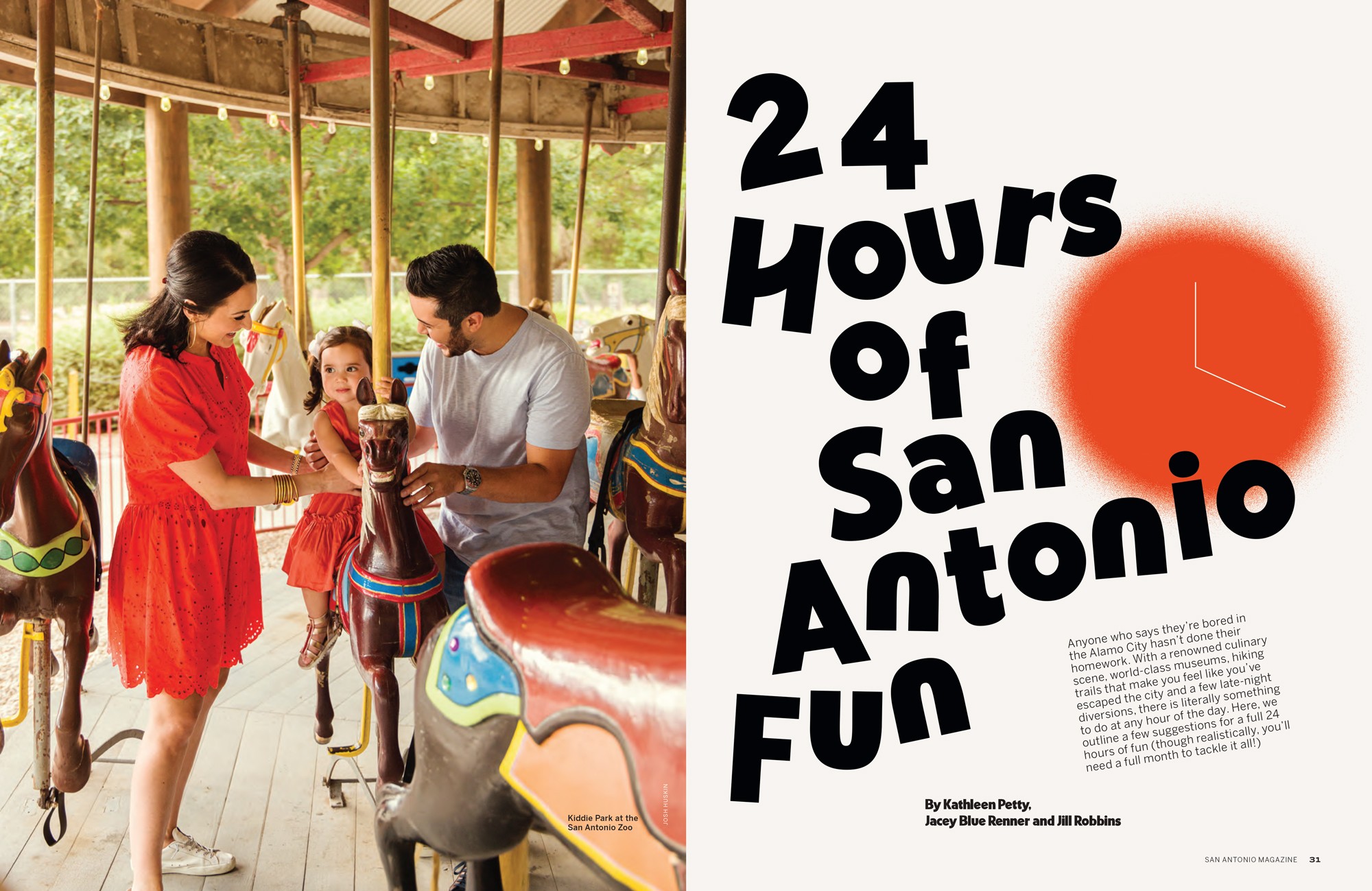 Magazine spread of 24 hours of San Antonio fun story