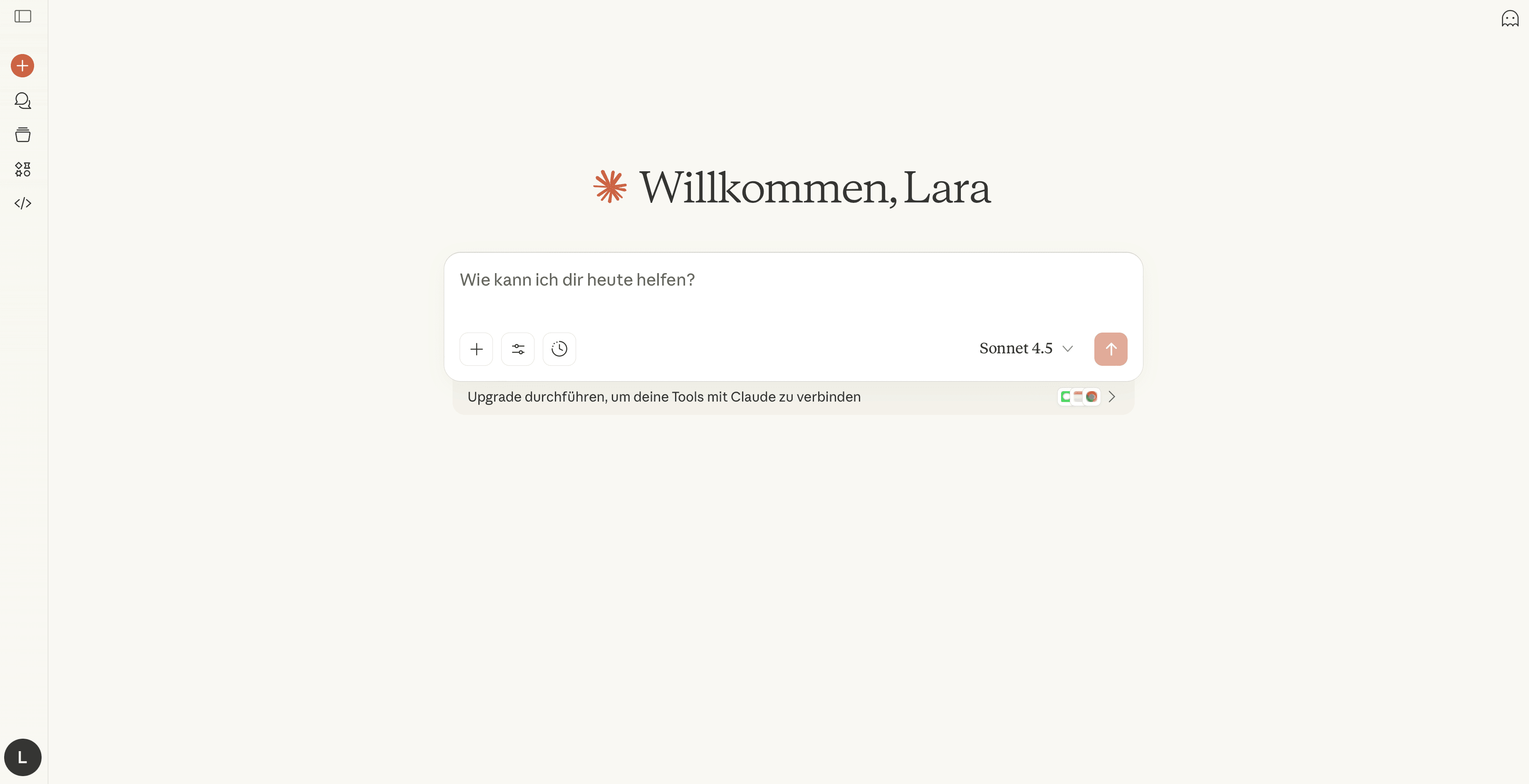 Nutzeroberfläche von Claude