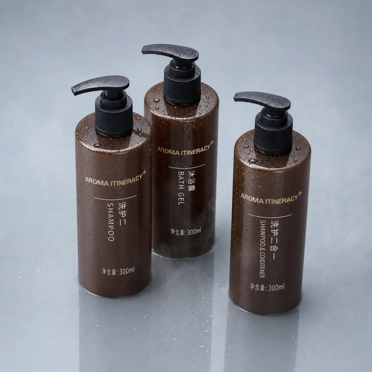 Private label hotel amenities set with shampoo and body wash