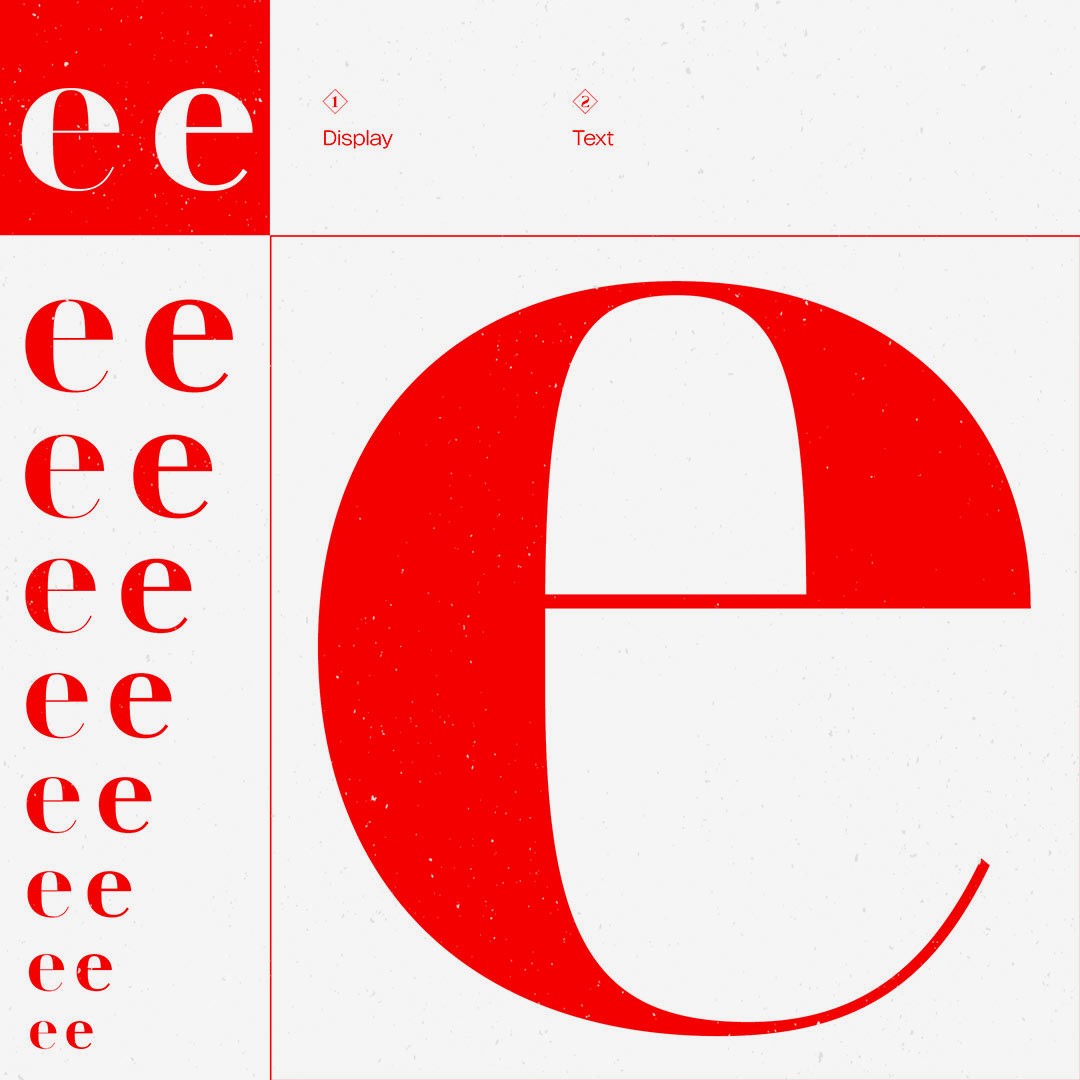 the letter "e" in detail and comparison of text and display styles of Zukunft