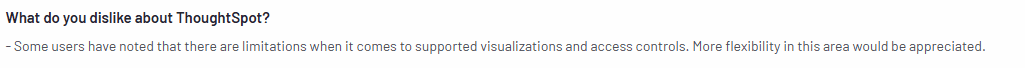ThoughtSpot user review mentioning limitations in visualizations and access controls