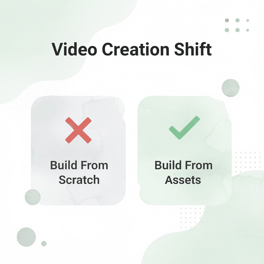 Before and after infographic showing the shift from building from scratch to building from existing assets