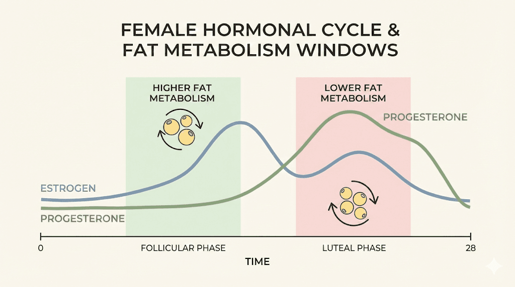 Female hormonal cycle and fat metabolism relationship diagram