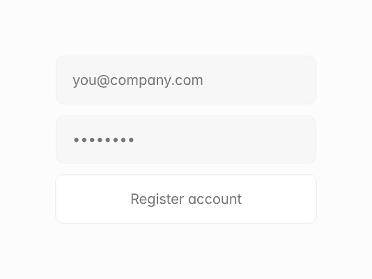 Email and password input fields with a "Register account" button.