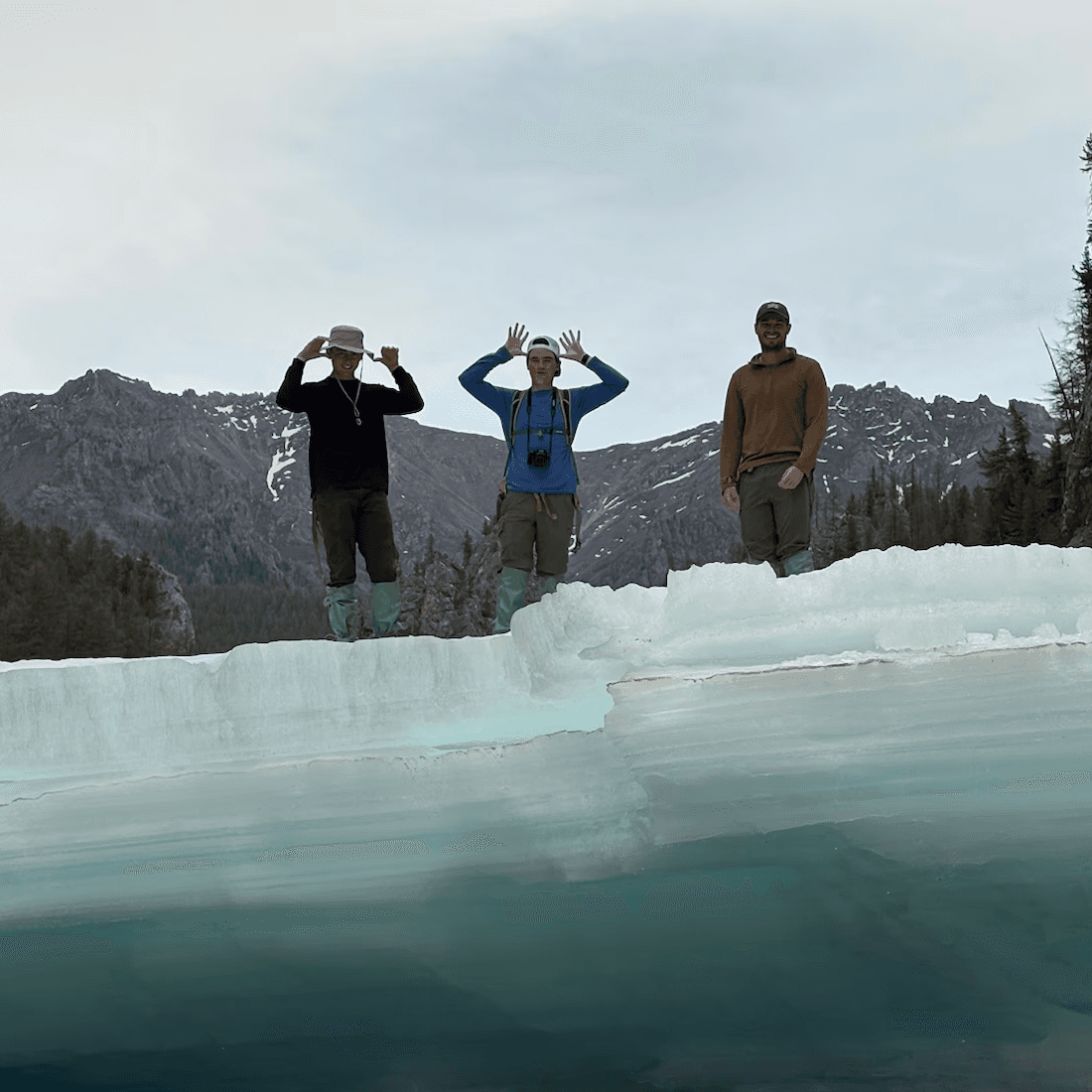 People on a frozen river in Mongolia
