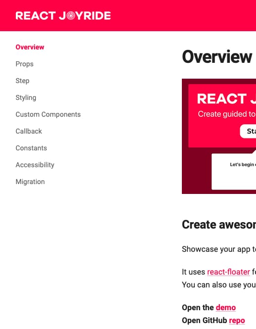 React Joyride screenshot