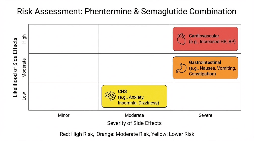 Side effects risk chart for phentermine and semaglutide combination therapy