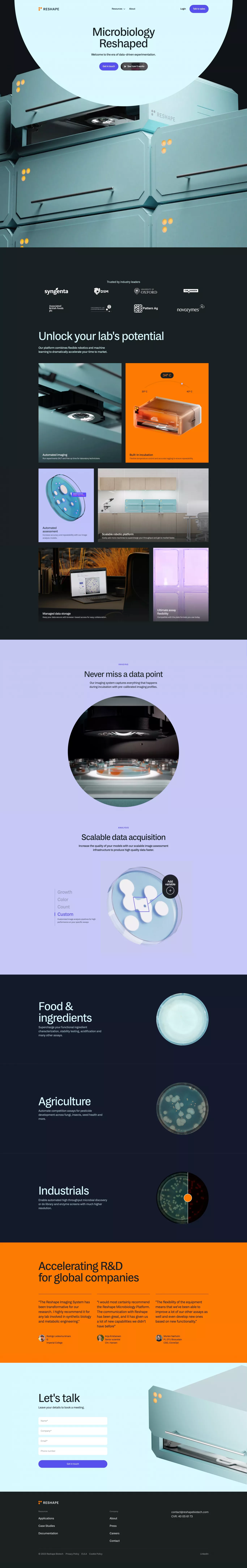 Reshape landing page screenshot showcasing Tech design