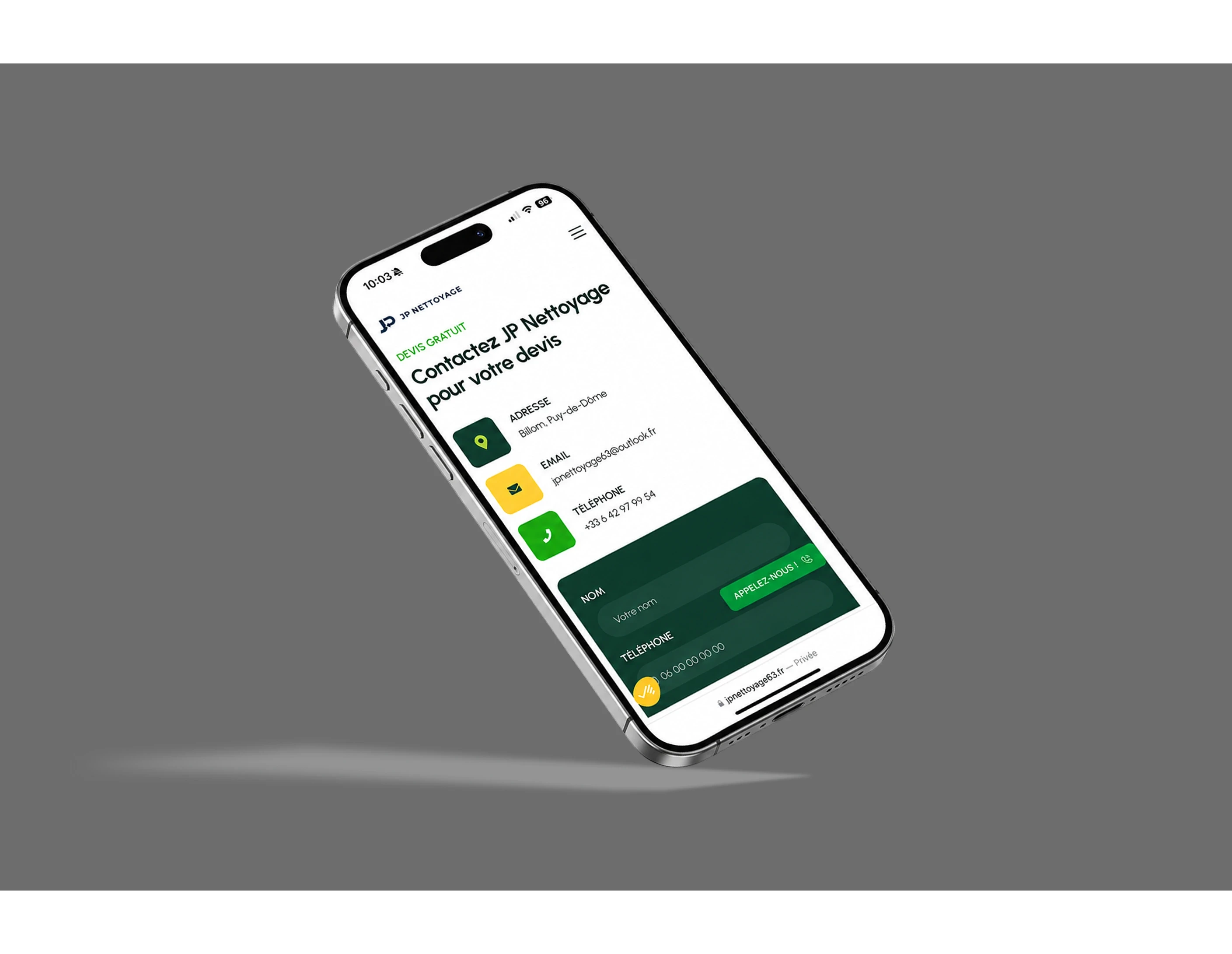 Site web JP Nettoyage sur mobile