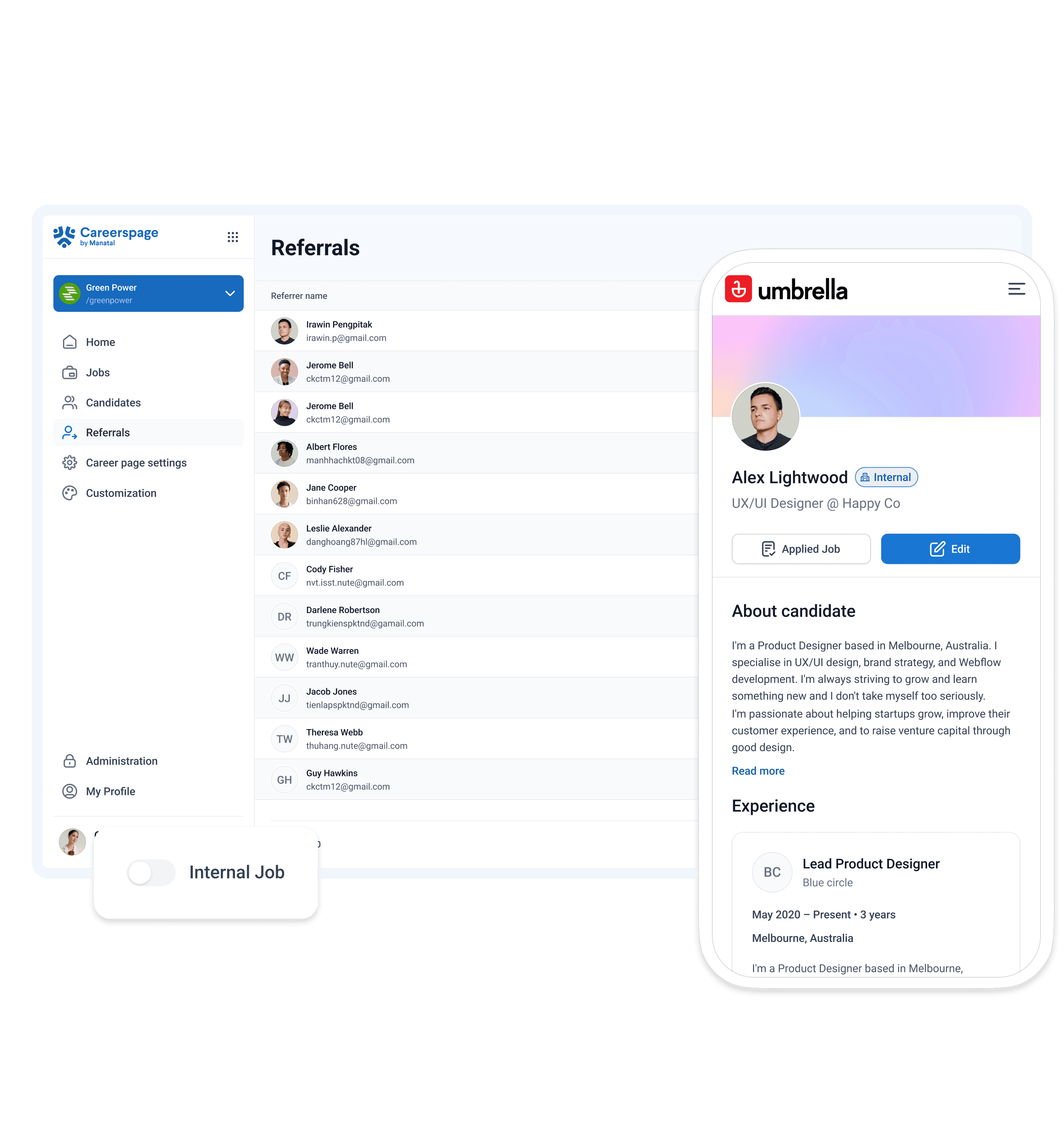 Product visual for referral and internal applications management pages