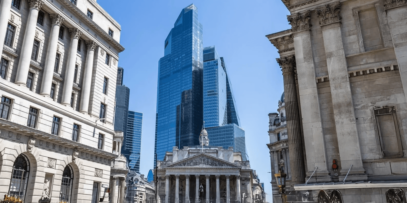 Historic and modern financial architecture in the City of London, representing long-term capital structuring and governance through a family investment company.