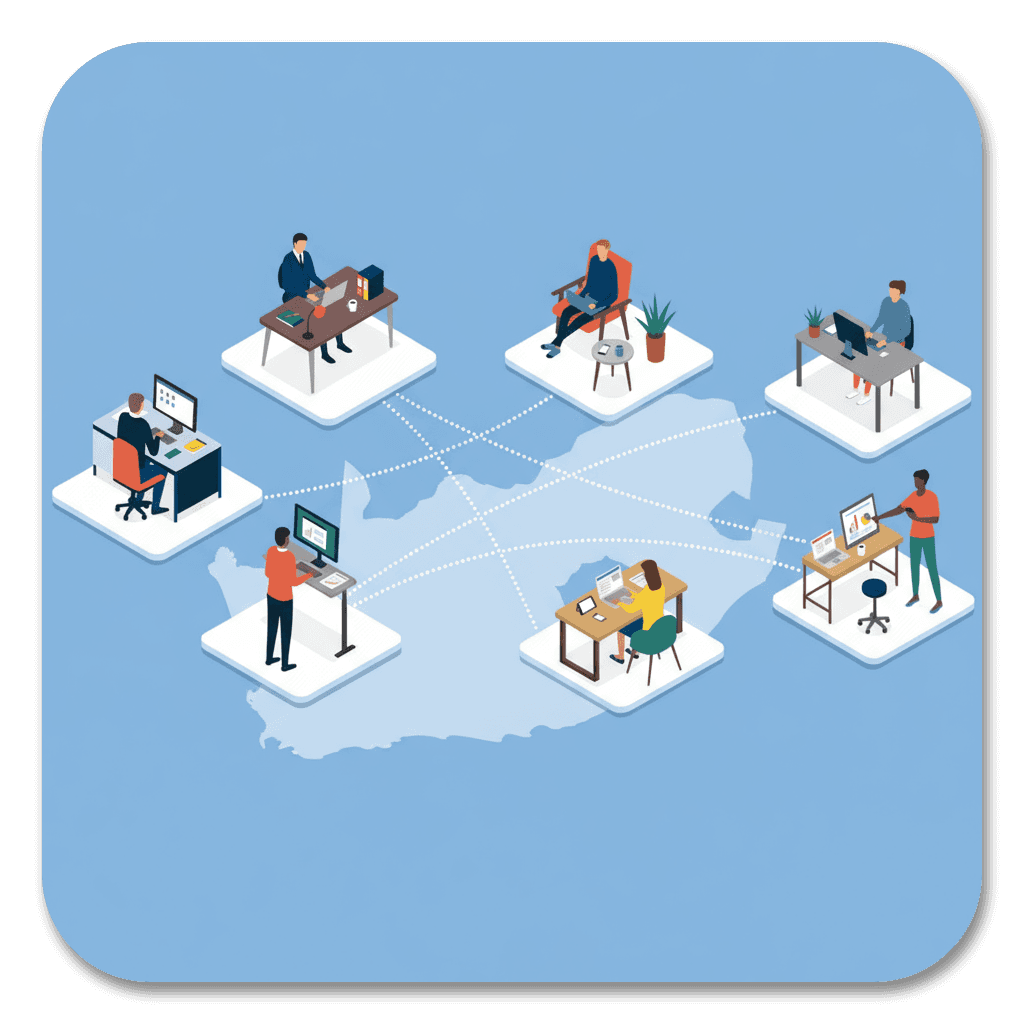 Team members connected via a network for remote work with Othos Cloud PBX.