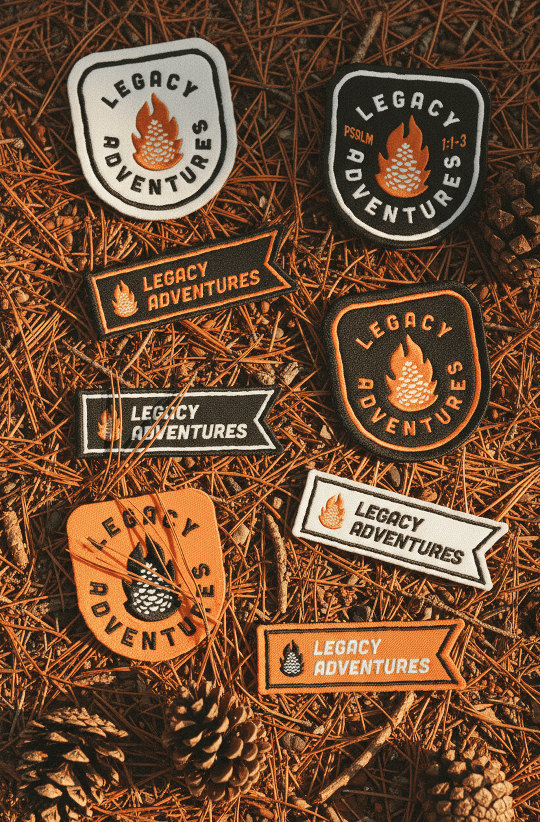 patches laying on pine needles