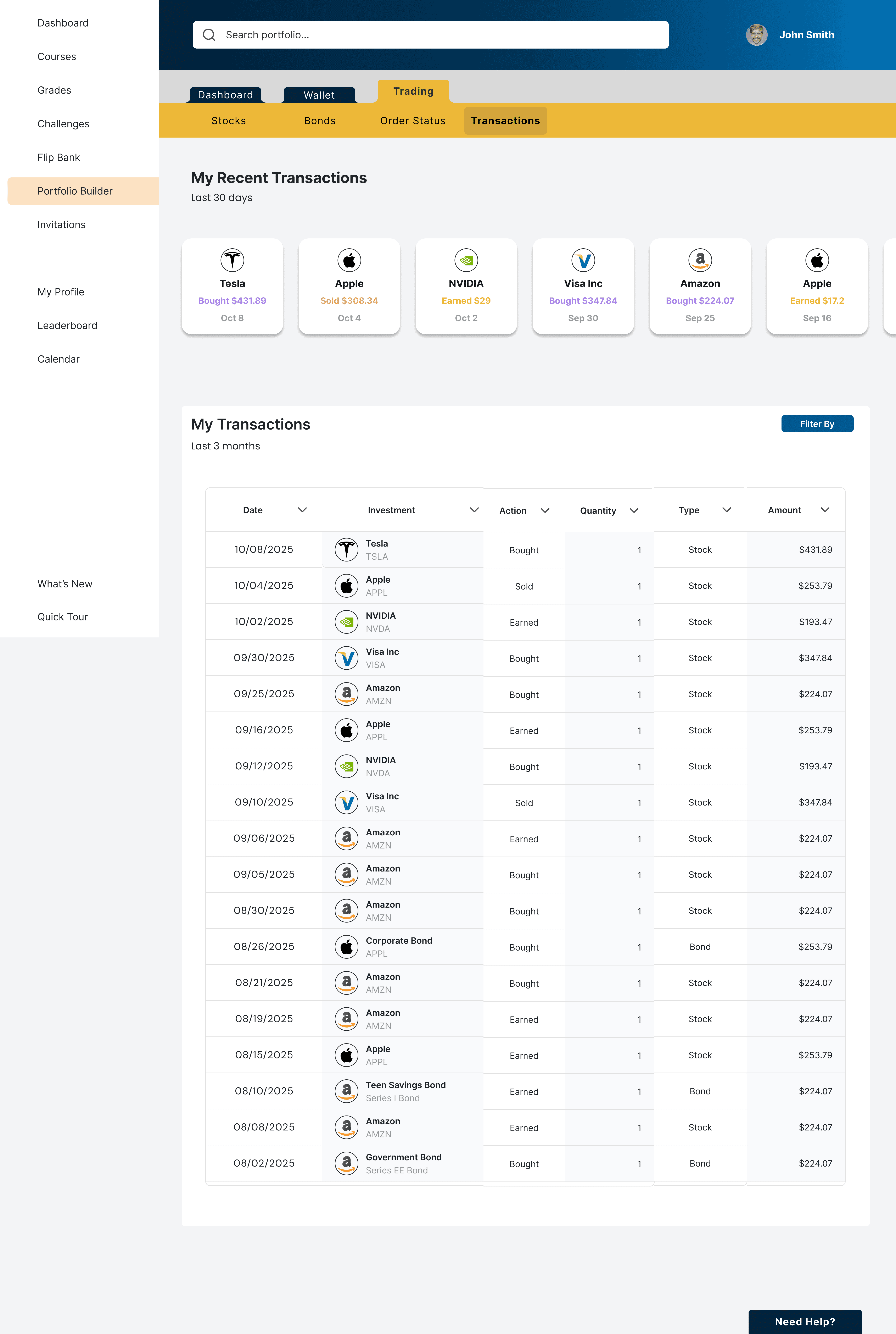 High Fidelity Mockup screens