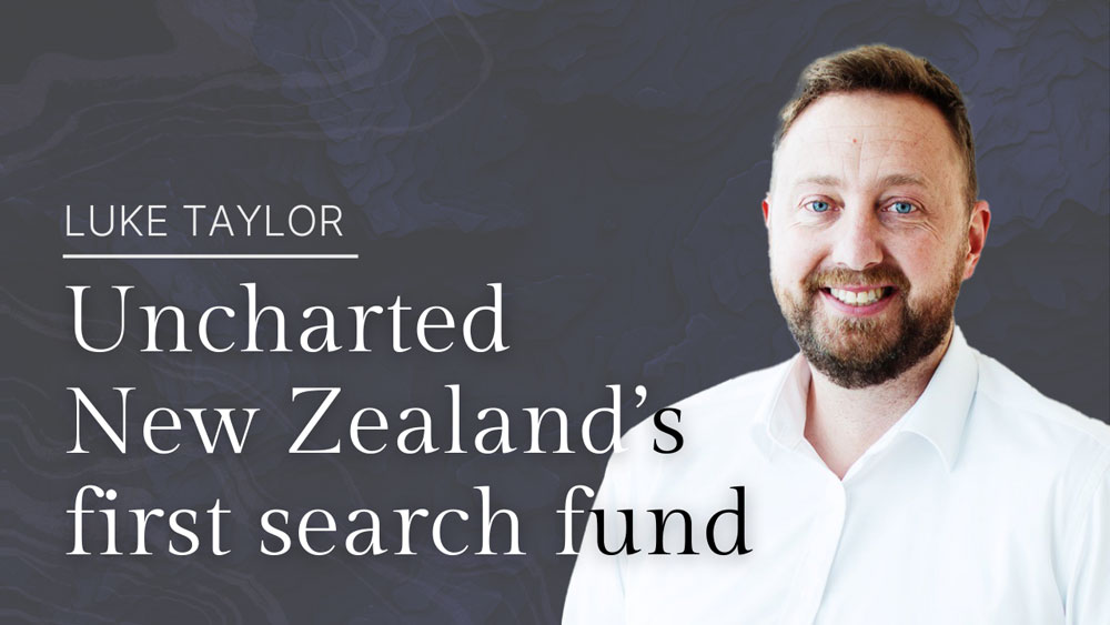 The cover image for the Horizon Search blog showcases Luke Taylor discussing his insights on "Uncharted New Zealand's first search fund."