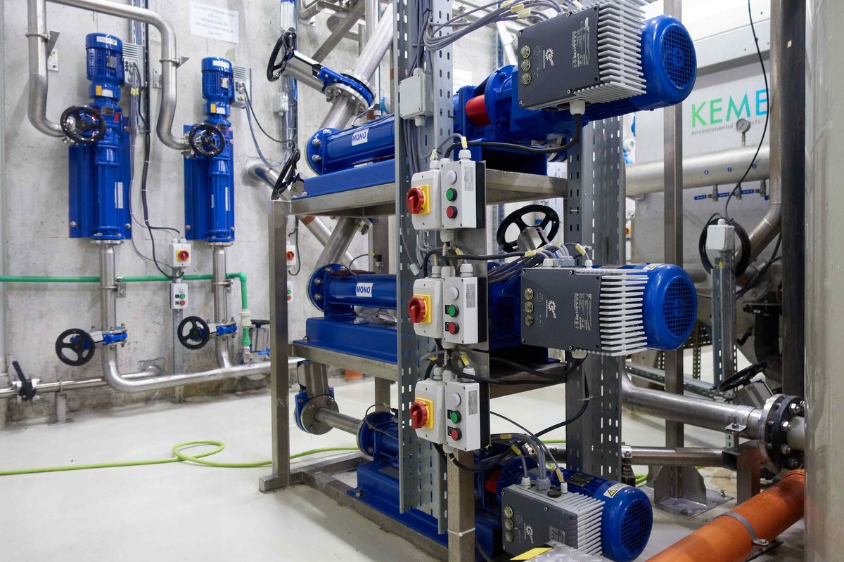 Blowers and pumps in the treatment building of the PepsiCo wastewater plant, Laktaši, Bosnia and Herzegovina