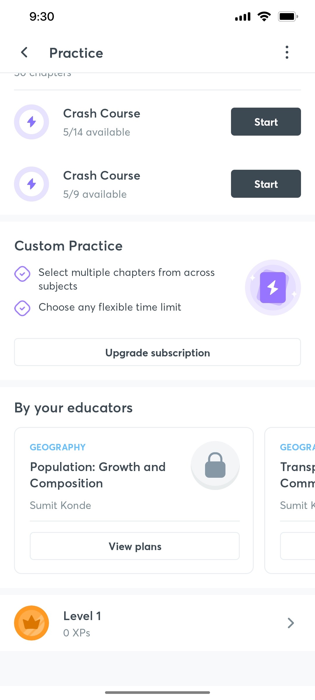 Unacademy Practice Screen