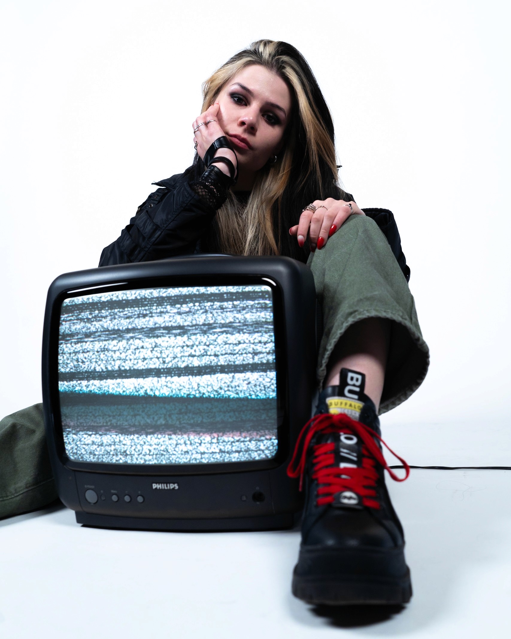 Person in a cave in blue light