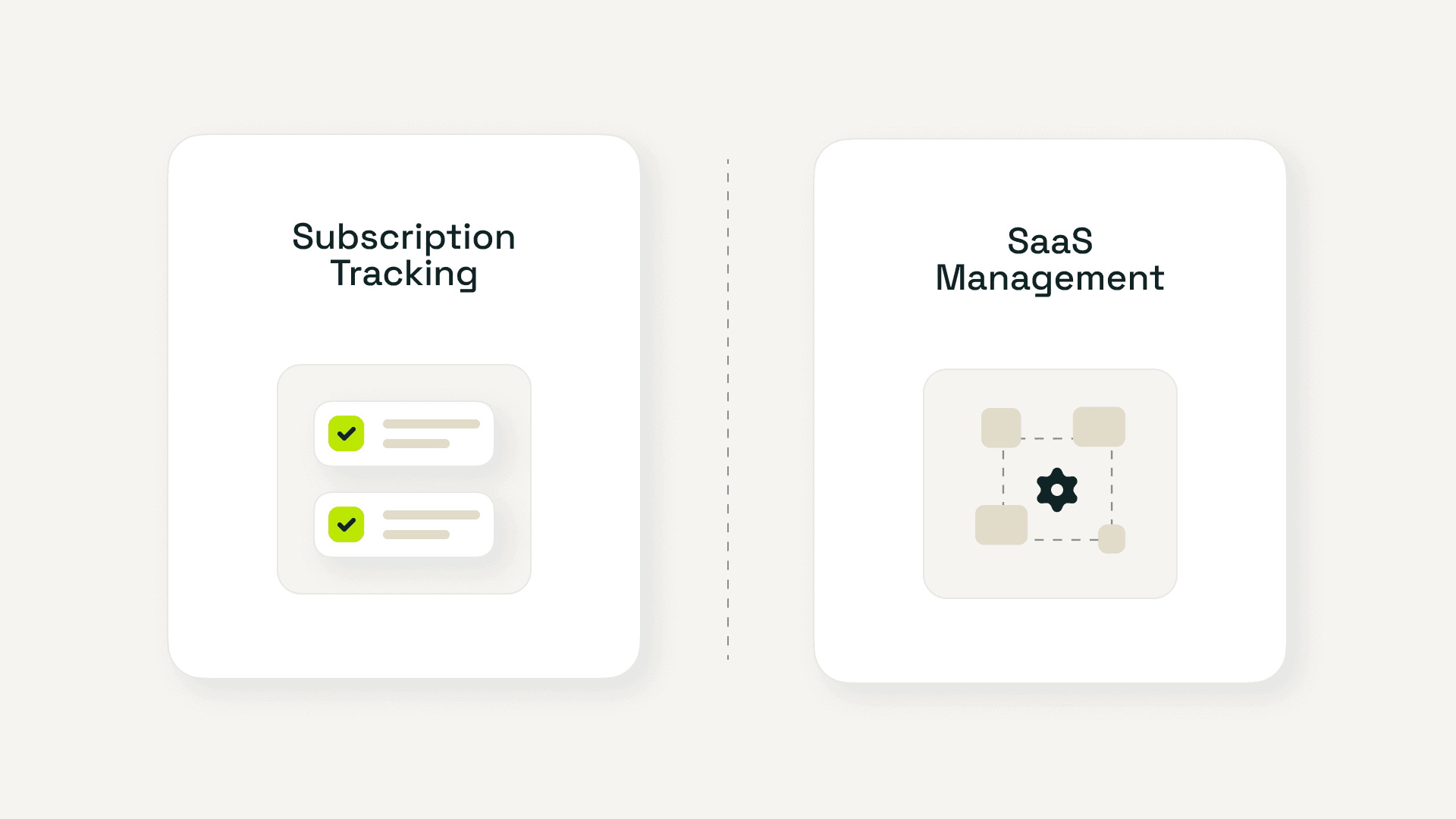 Side-by-side comparison showing subscription tracking on one side and SaaS management on the other.