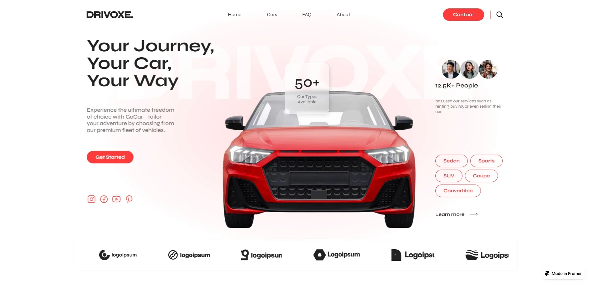 Drivoxe automotive service Framer template for car repair website