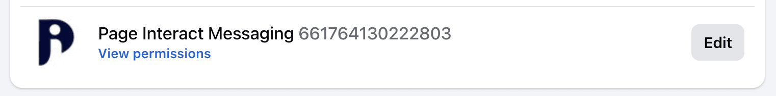 Advanced Messaging list showing Page Interact Messaging with its app ID and an Edit button on the right.