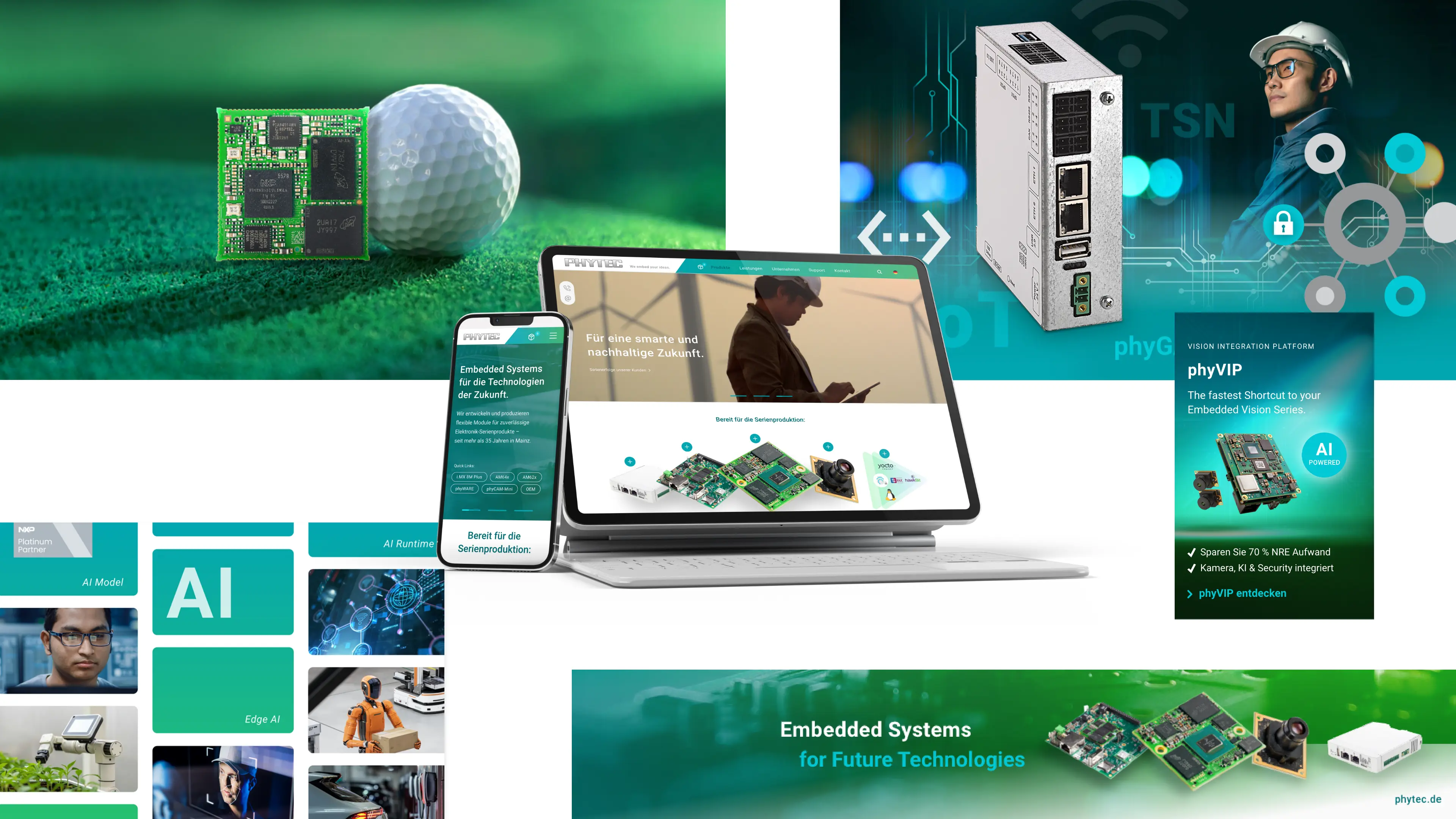 Kommunikationsmittel für einen deutschen Modulhersteller: Vom Display-Banner, über die Website und Keyvisuals passt alles visuell zusammen.