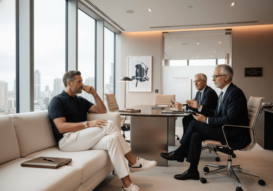 law firm partners having a consultation with a new UHNW clients