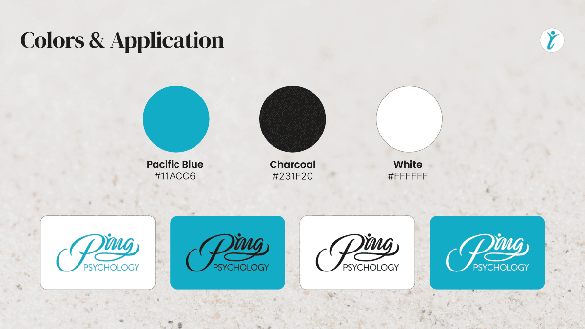 6 panels showing the final logo and color variations
