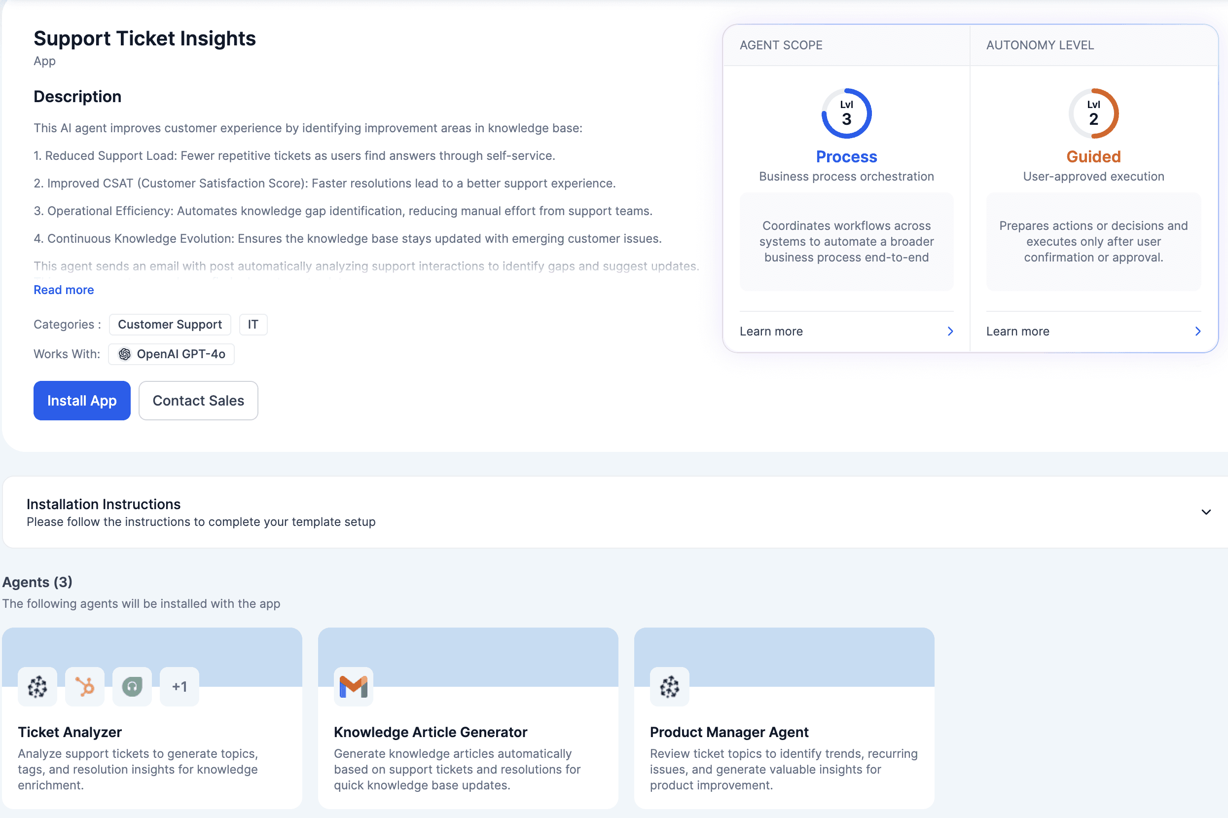 Support ticket insight agent on Kore marketplace