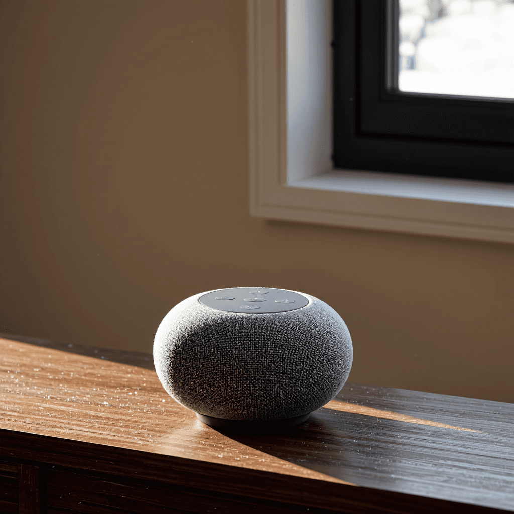 product photography of a portable Bluetooth speaker, designed for wireless audio playback