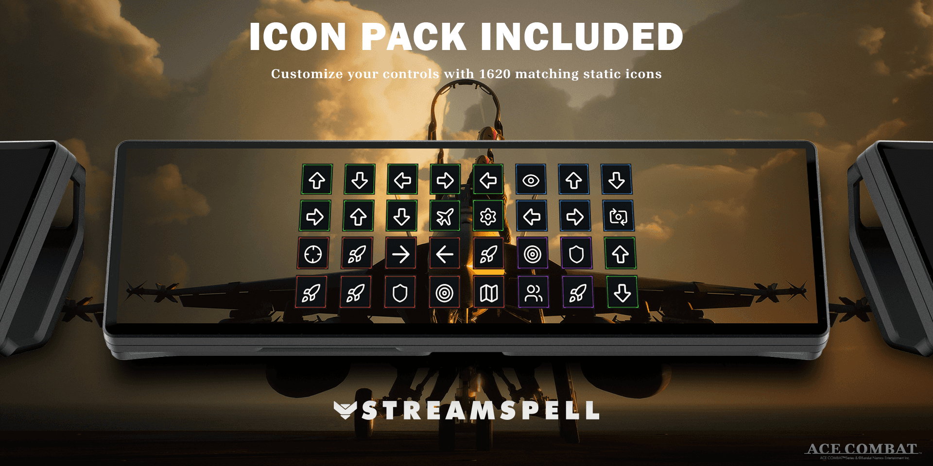 ACE COMBAT 8 XENEON EDGE icon-pack preview showing matching category and action symbols