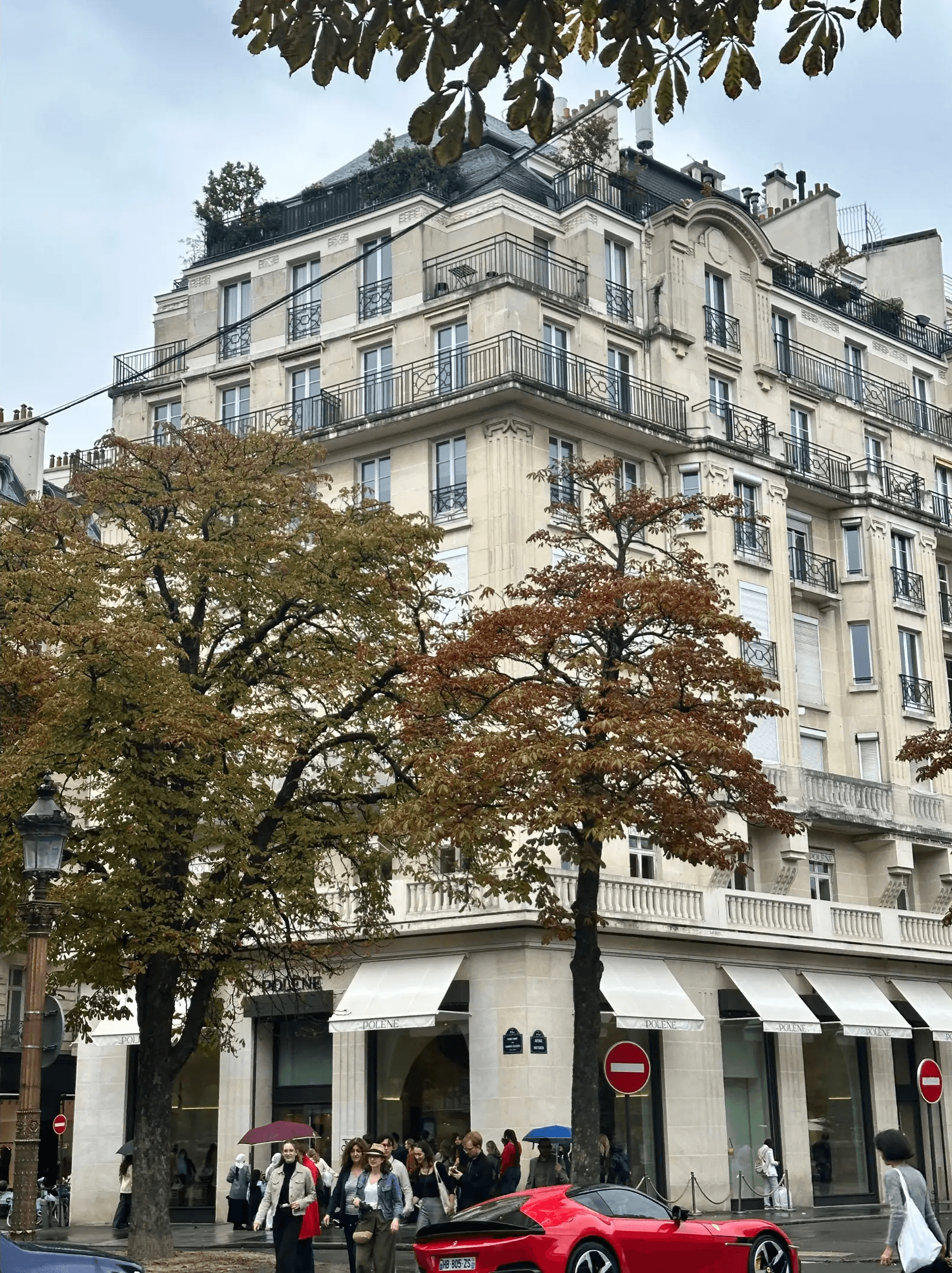 Paris street lined with elegant cafés and boutiques