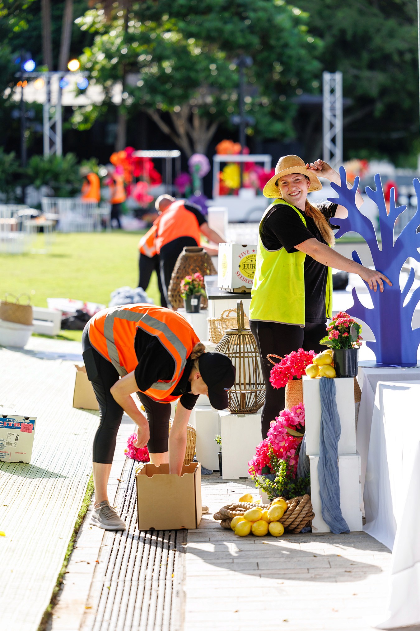 Brandition team setting up the styling of the seafood station at ATE25 Queensland Showcase