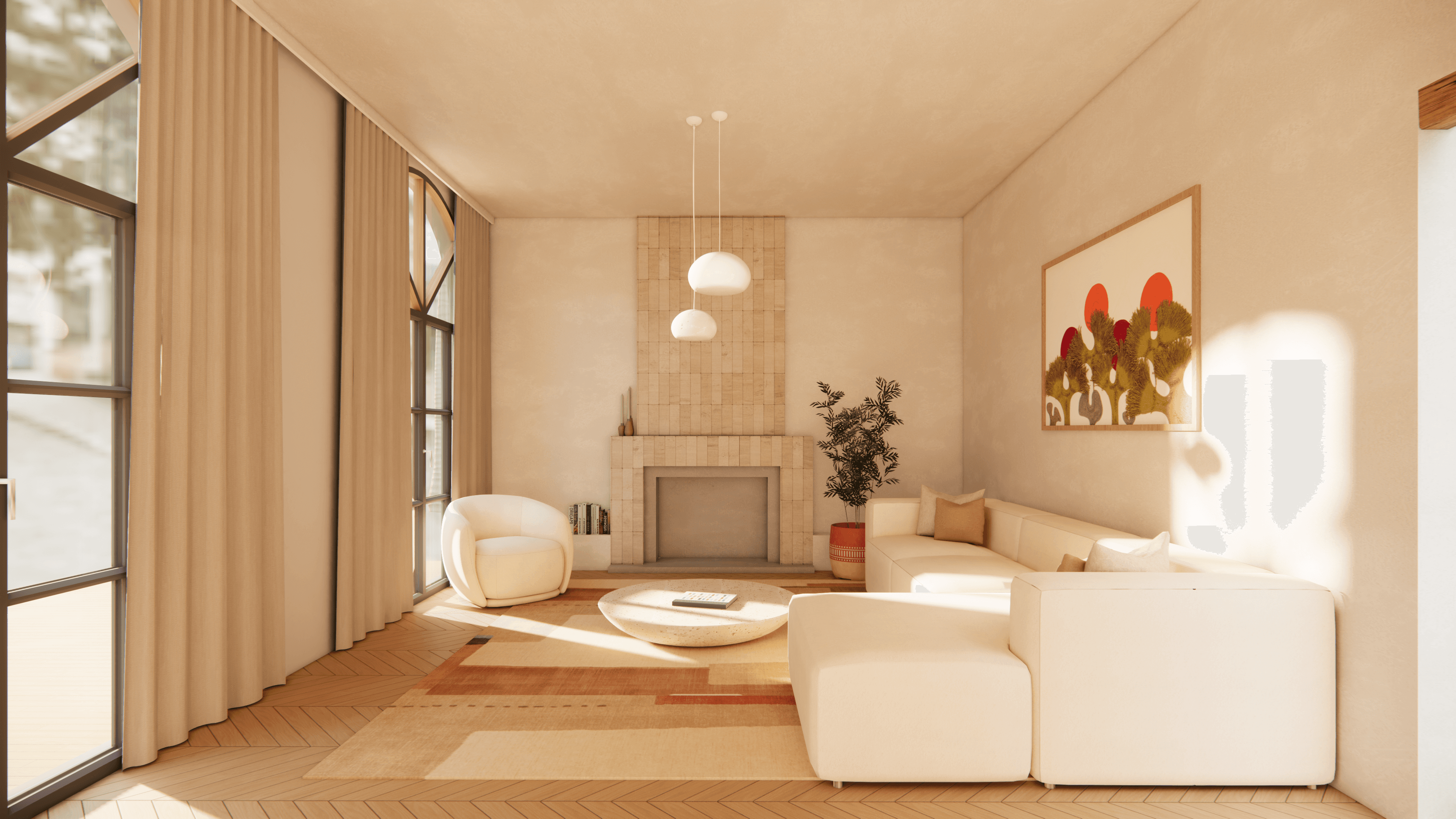 Bright and airy mediterranean style living room.