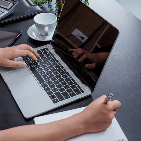 Laptop and hands