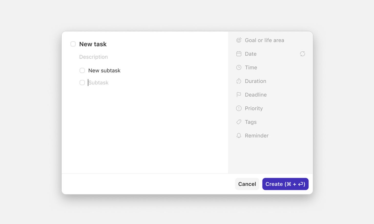 The new task dialog in Griply