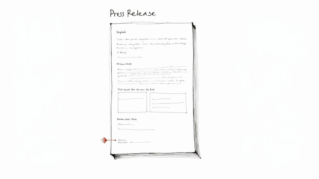 Anatomy of a modern press release with key elements like headline and boilerplate highlighted.