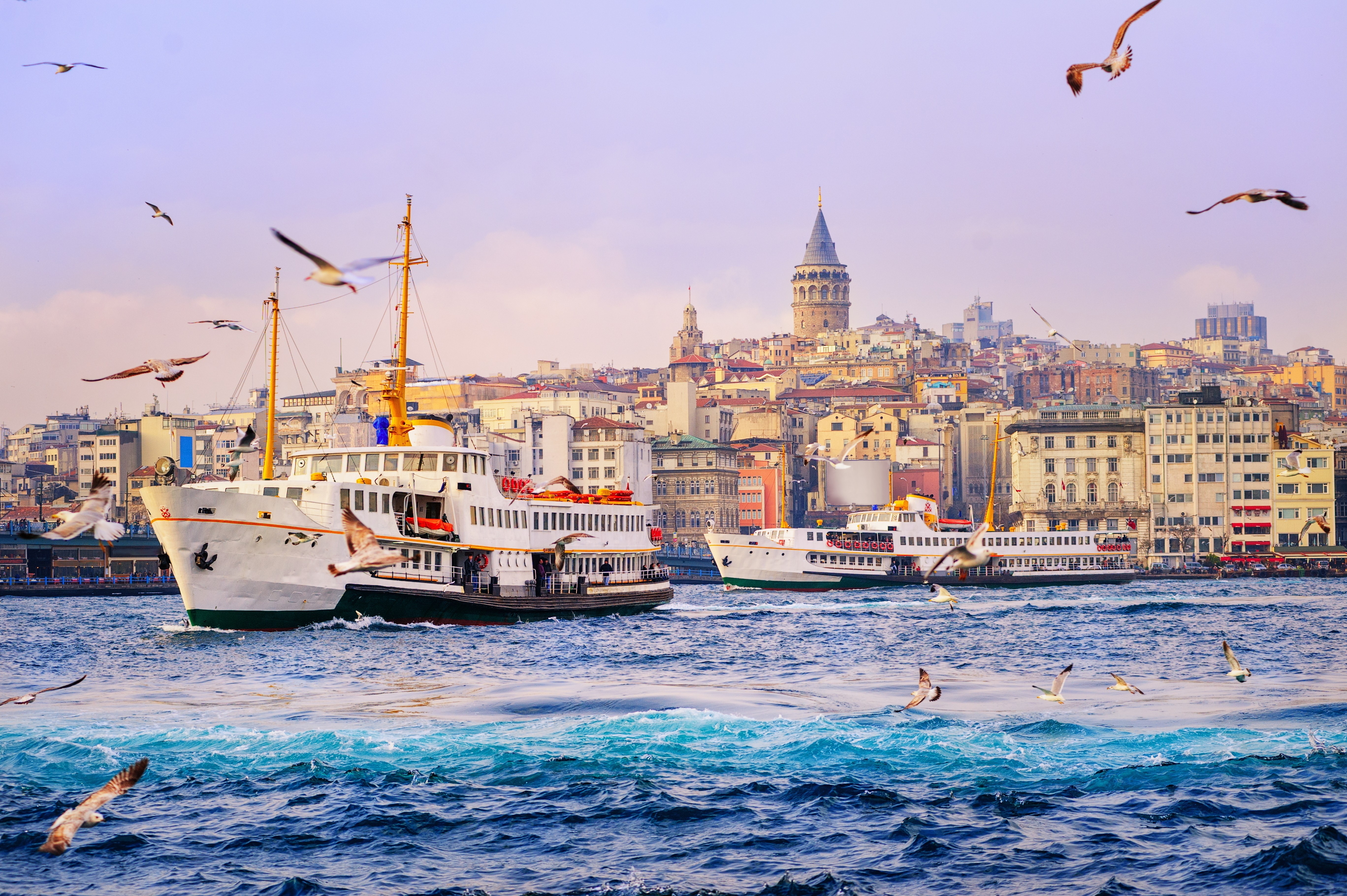 Passenger ferries on the Golden Horn in Istanbul, Turkey.