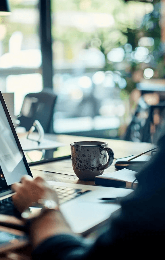 Business professional using guaranteed-speed eSIM for a video call in a modern workspace