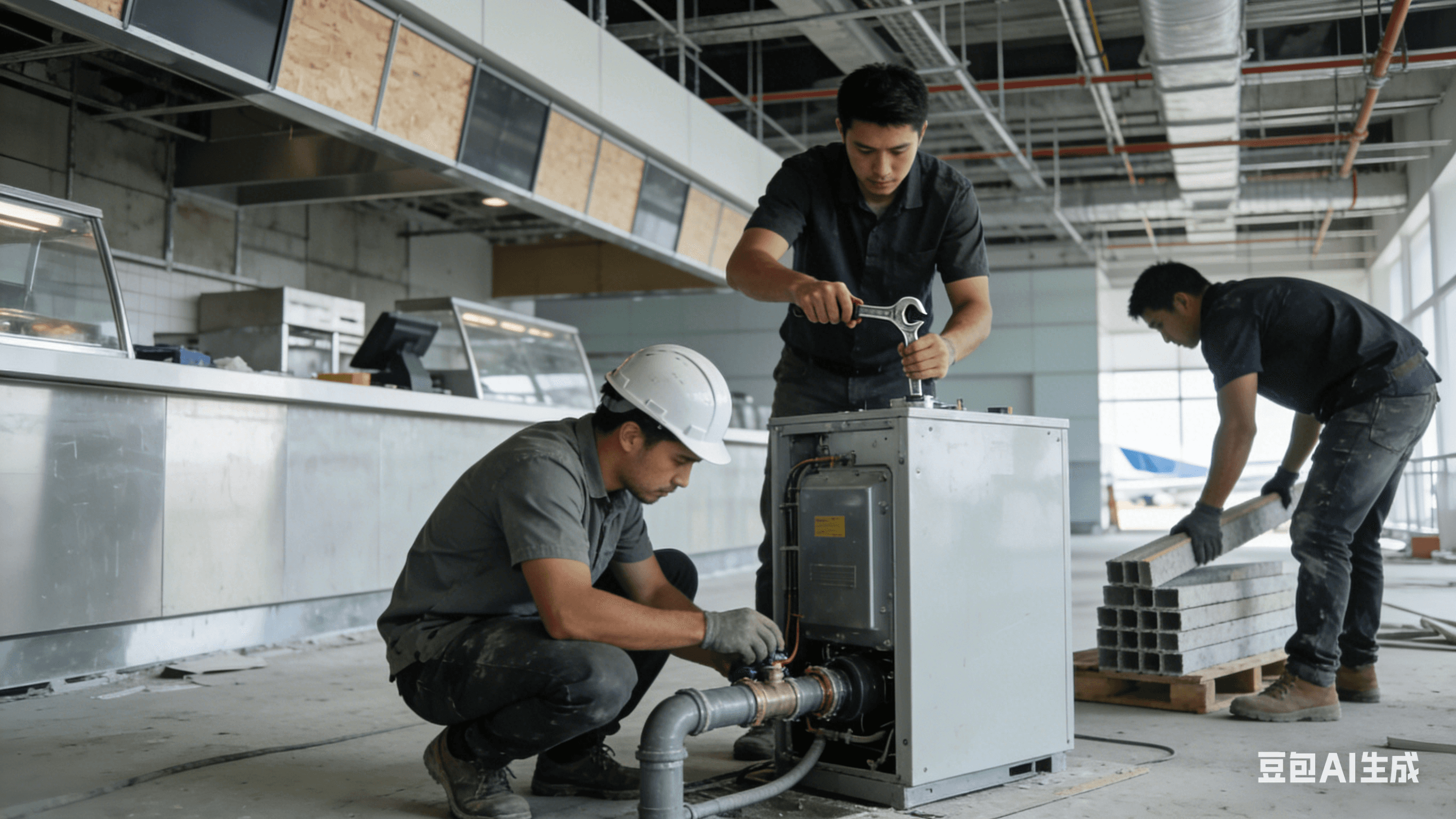 學校有蓋籃球場鋪設藍色專業防滑運動地板，配備白色弧形遮雨棚及安全防撞柱墊。