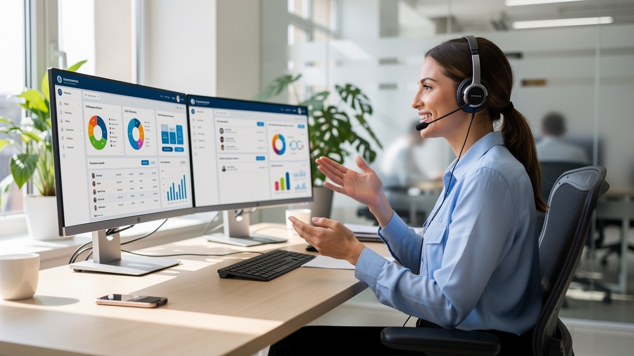 Sales rep conducting successful cold call with confidence