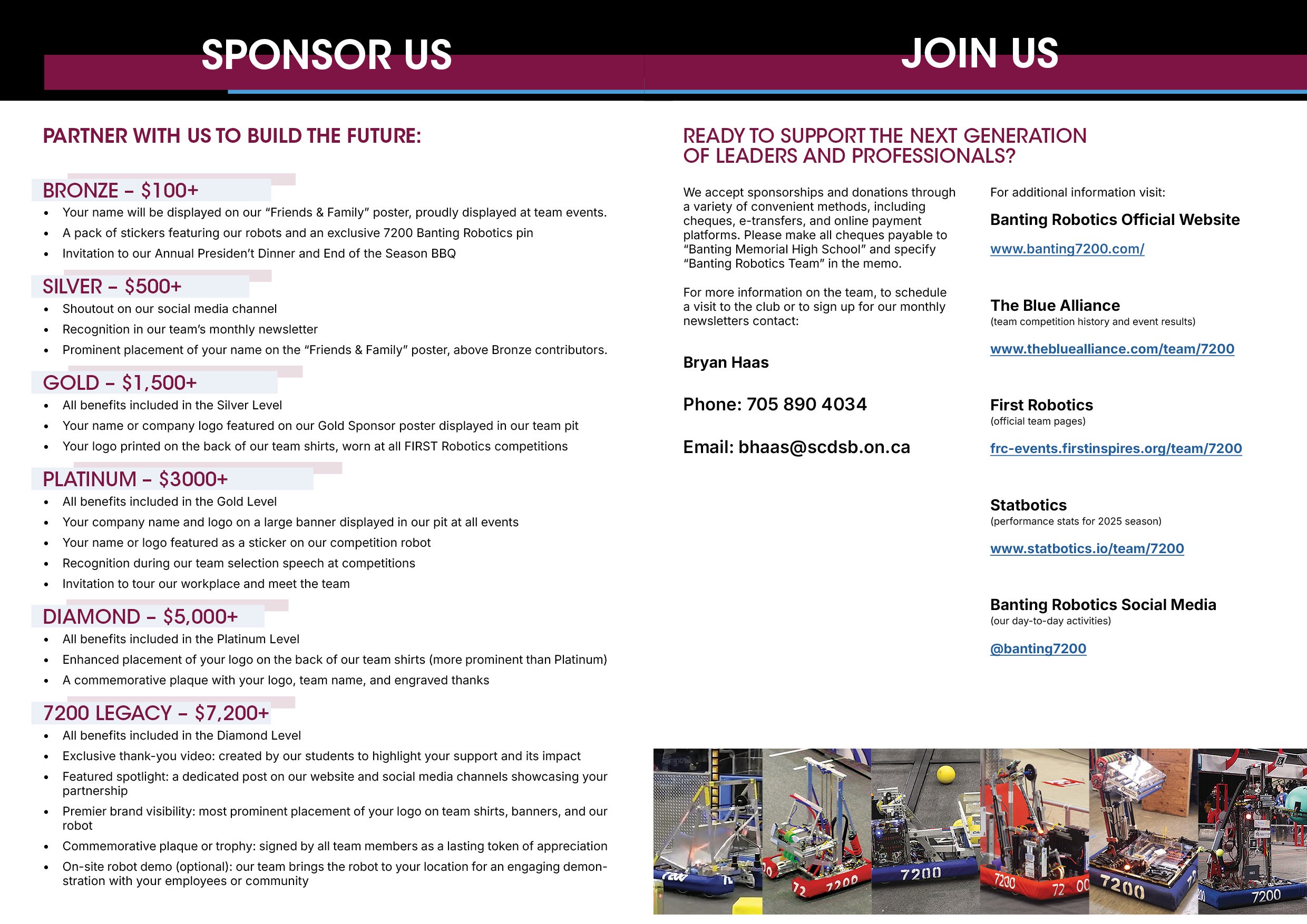 Banting Robotics Sponsorship Package  spread design