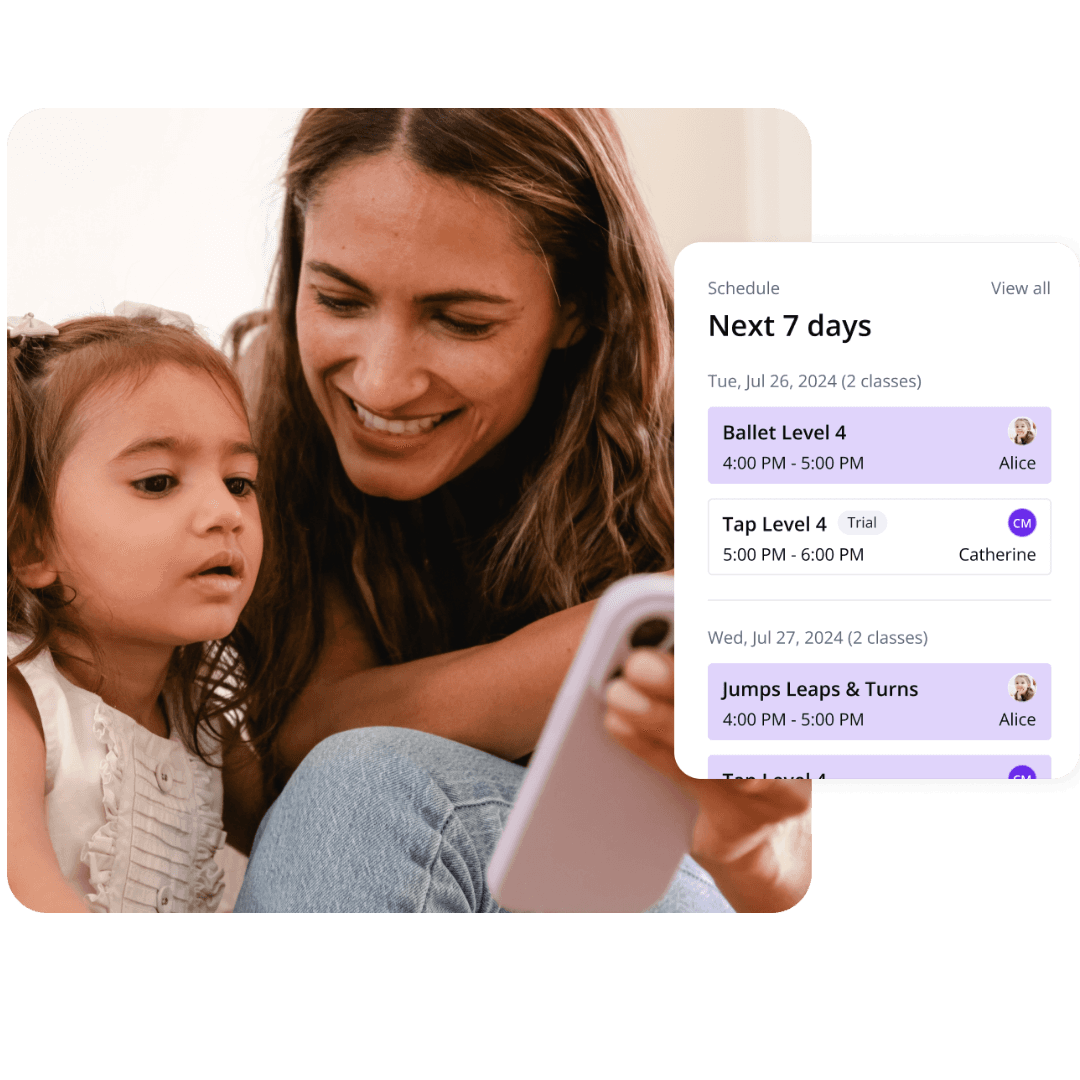 Student Dashboard, highlighting one student and their classes 