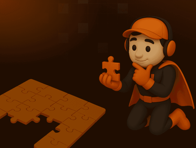 Upslide Mascot trying to figure out the puzzle