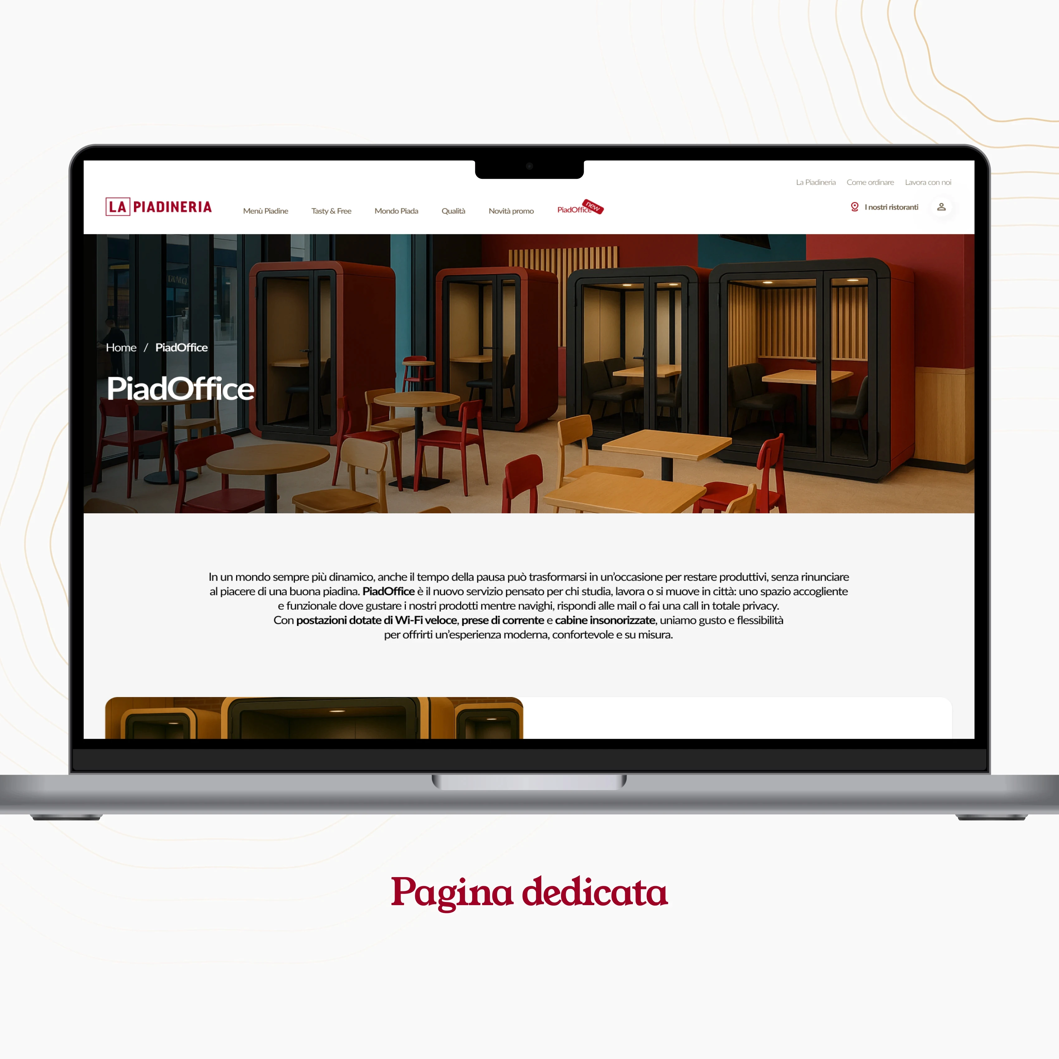 Mockup desktop della pagina 'PiadOffice' del sito web