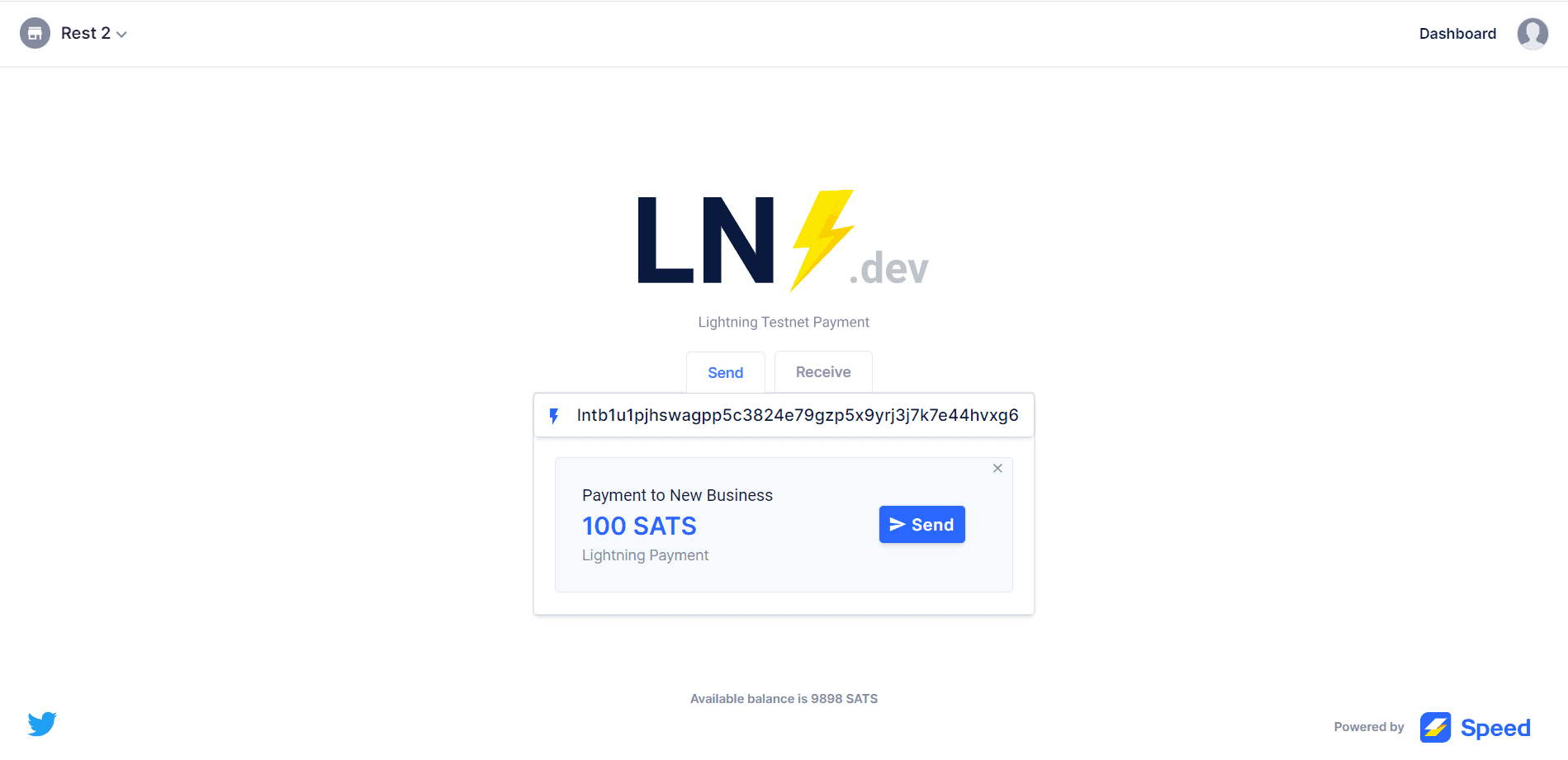 Payment link to initiate transactions via ln.dev